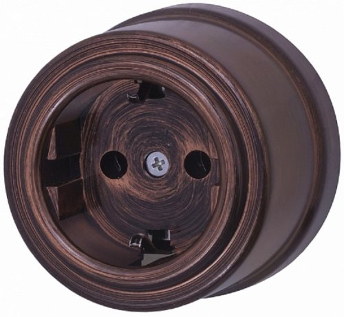 Розетка-ретро с заземлением пластик Bironi Лизетта 1-м. медный век картинка